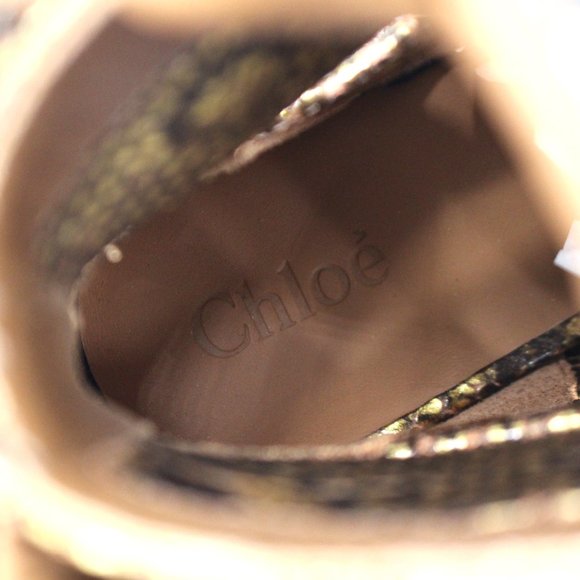 Chloe Rylee Leather Gold Python Embossed Caged Cut-Out Ankle Booties 36 NEW Boot - Picture 5 of 8